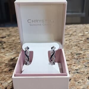 NWT Chrystina Genuine Crystal Silver and Blue Infinity Earrings